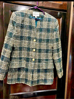 Executive Collection Plaid Blazer in Green & White Size Medium